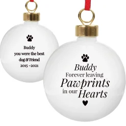 Personalised Pawprints Memorial Bauble