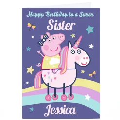 Personalised Peppa Pig Birthday Card - Unicorn Rainbow