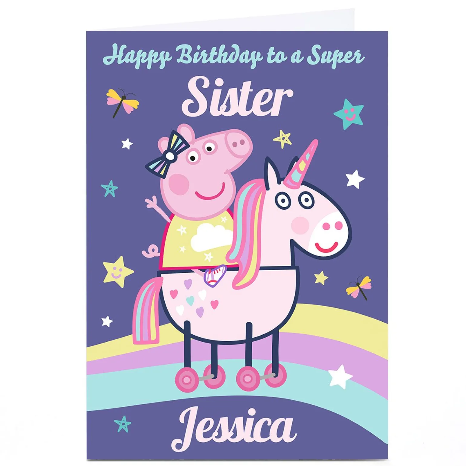Personalised Peppa Pig Birthday Card - Unicorn Rainbow