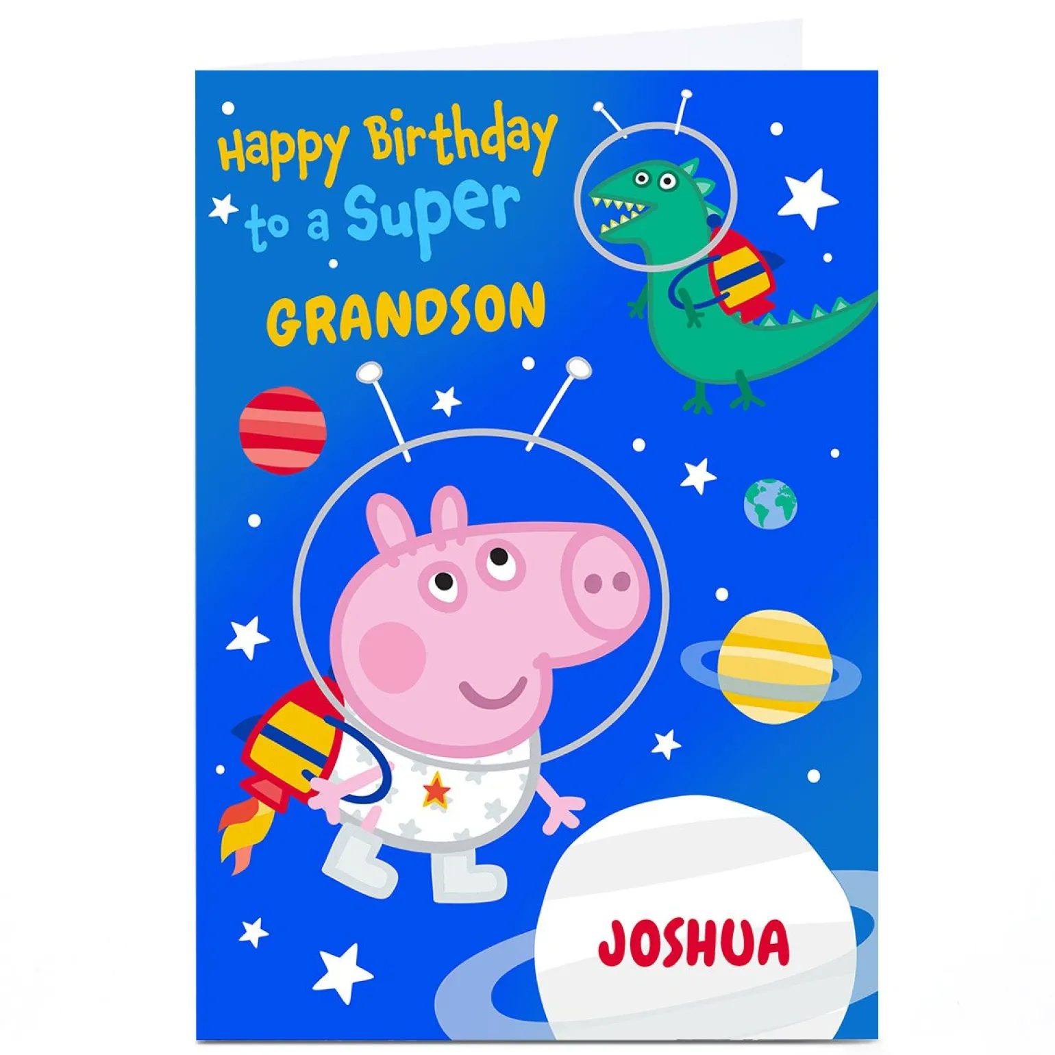 Personalised Peppa Pig Birthday Card - Space Dinosaur