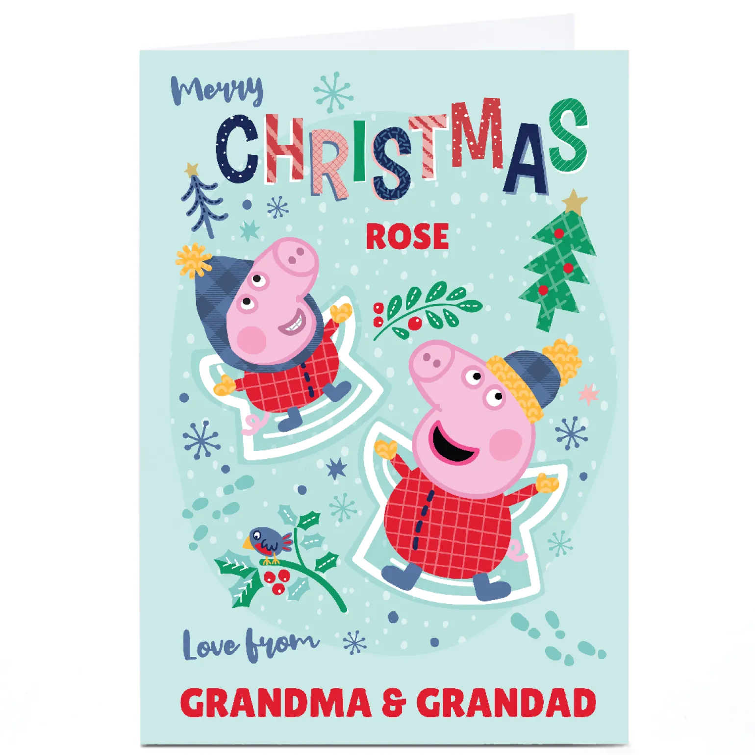 Personalised Peppa Pig Christmas Card - Snow Angels, Any Name