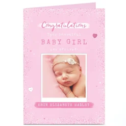 Personalised Photo Card - New Baby Girl Polaroid