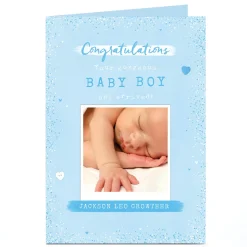 Personalised Photo Card - New Baby Boy Polaroid