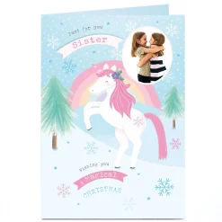 Personalised Photo Christmas Card - Unicorn Magic Sister