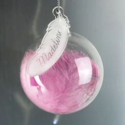 Personalised Pink Feather Glass Bauble
