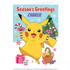 Personalised Pokemon Christmas Card - Pikachu Celebrating