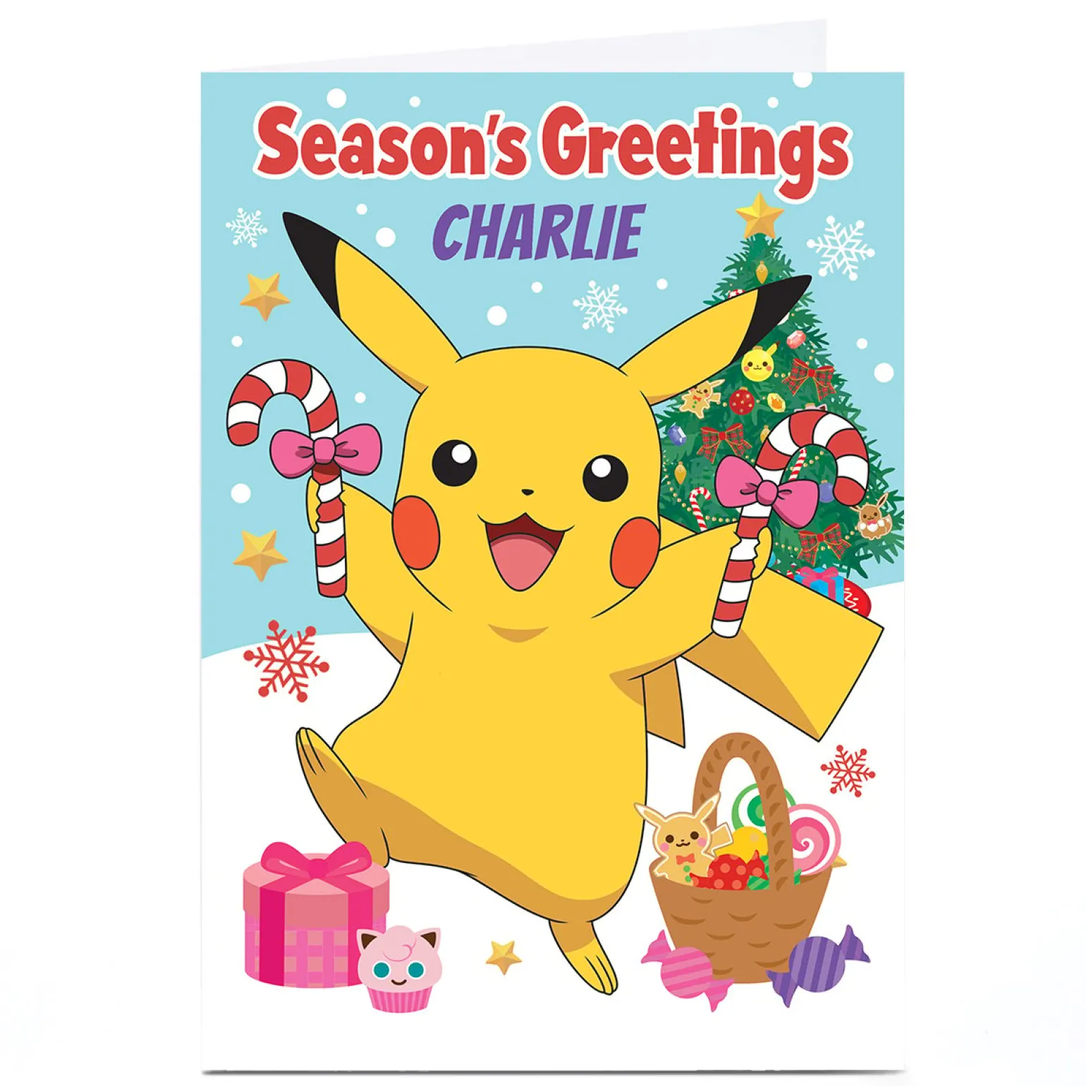 Personalised Pokemon Christmas Card - Pikachu Celebrating