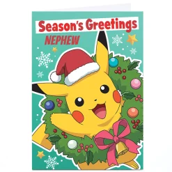 Personalised Pokemon Christmas Card - Pikachu & Wreath