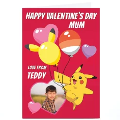 Personalised Pokemon Valentine's Day Card - Pikachu Balloons