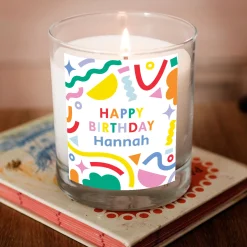 Personalised Pomegranate & Cashmere Scented Candle - Happy Birthday Bright Colours