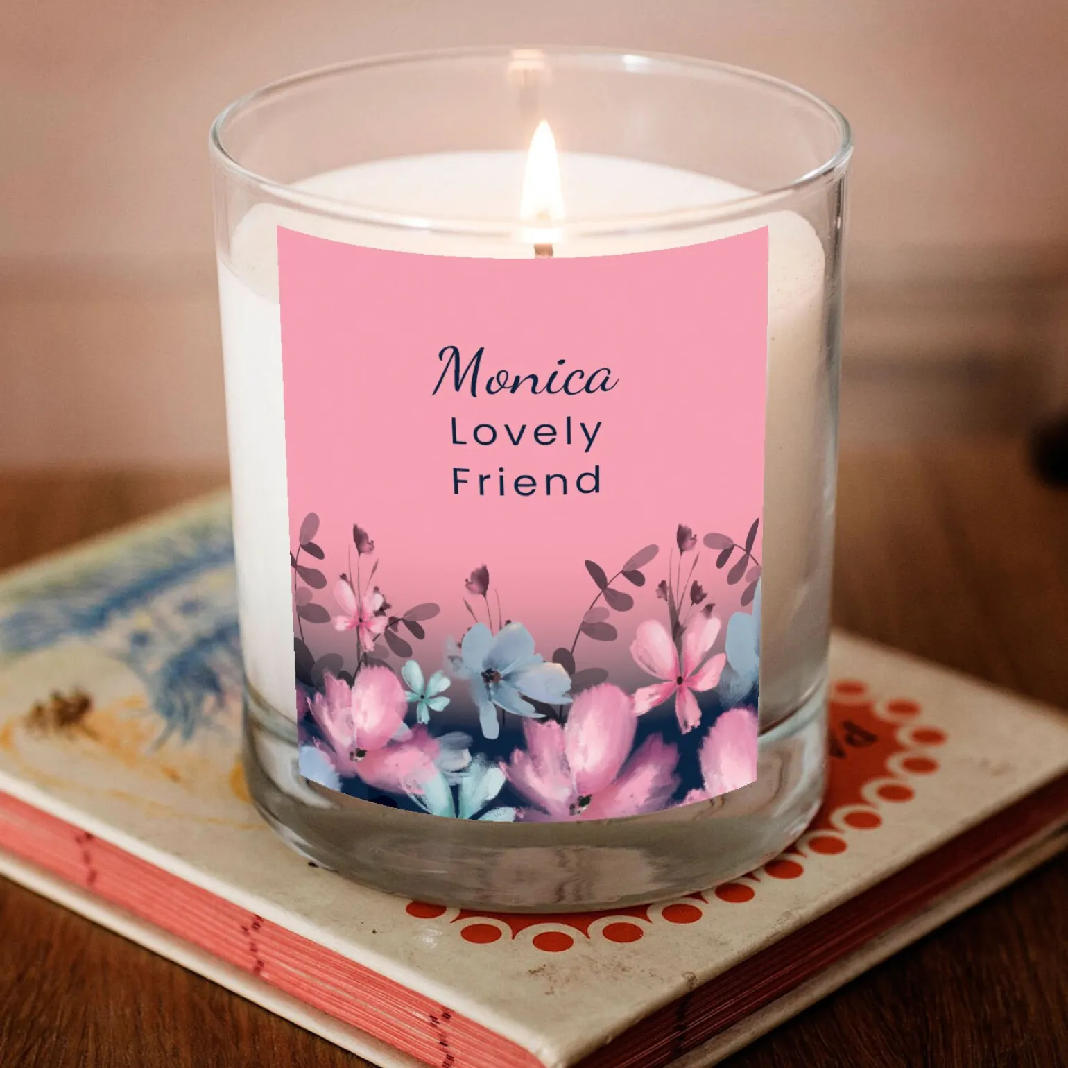 Personalised Pomegranate & Cashmere Scented Candle - Floral Any Message