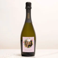 Personalised Prosecco - Photo Upload - Pink Circle of Flowers