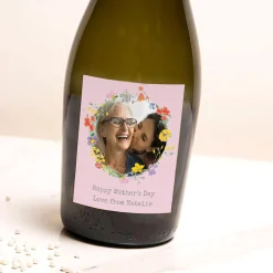 Personalised Prosecco - Photo Upload - Pink Circle of Flowers