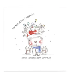 Personalised Rachel Griffin 1st Christmas Card - Rudolf Baby Boy