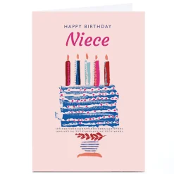 Personalised Rebecca Prinn Birthday Card - Niece Cake & Candles