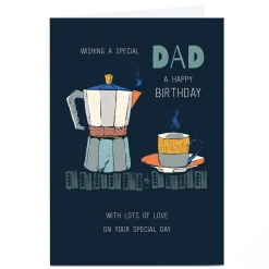 Personalised Rebecca Prinn Birthday Card - Coffee Pot, Dad