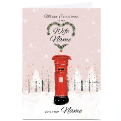 Personalised Rebecca Prinn Christmas Card - Snowy Postbox and Robin, Wife