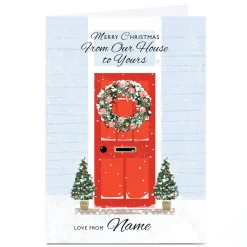 Personalised Rebecca Prinn Christmas Card - Festive Front Door, From Our House to Yours