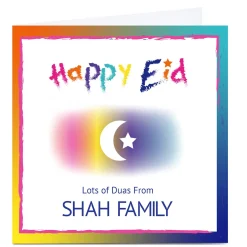 Personalised Roshah Designs Eid Card - Colourful Text, Square