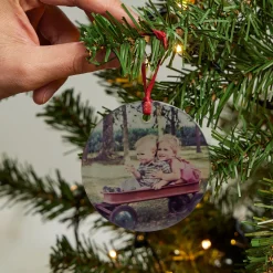 Personalised Round Glass Photo Christmas Tree Ornament