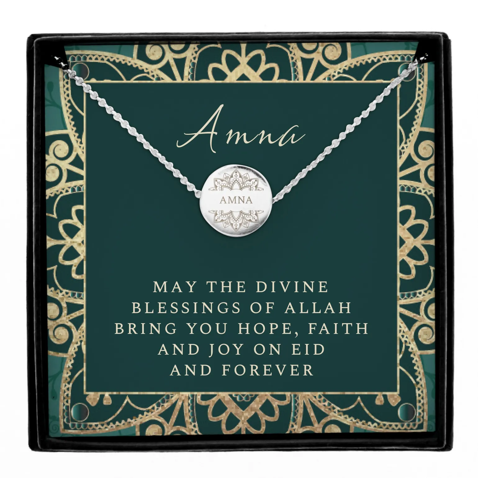 Personalised Sentiment Eid & Ramadan Disc Necklace & Box
