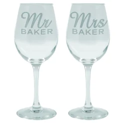 Personalised Set Of 2 Wine Glasses|Glassware - Mr & Mrs Name