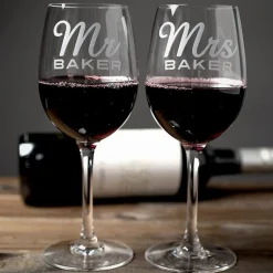 Personalised Set Of 2 Wine Glasses|Glassware - Mr & Mrs Name