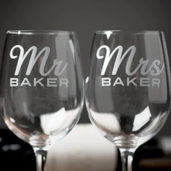 Personalised Set Of 2 Wine Glasses|Glassware - Mr & Mrs Name