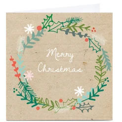 Personalised Squirrel Bandit Christmas Card - Wreath