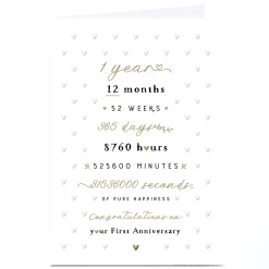Personalised 1st Anniversary Card - Months Weeks Days Hours Seconds of Happiness