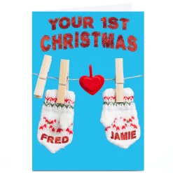 Personalised 1st Christmas Card - Twin Mittens