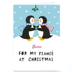 Personalised Stevie Studio Christmas Card - Penguins Couple Under Mistletoe, Fiance