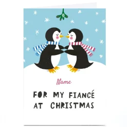 Personalised Stevie Studio Christmas Card - Penguins and Mistletoe, Fiance