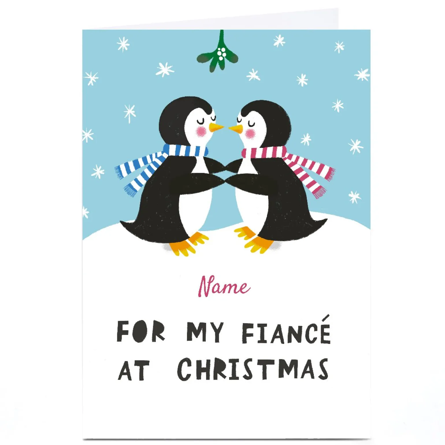 Personalised Stevie Studio Christmas Card - Penguins and Mistletoe, Fiance