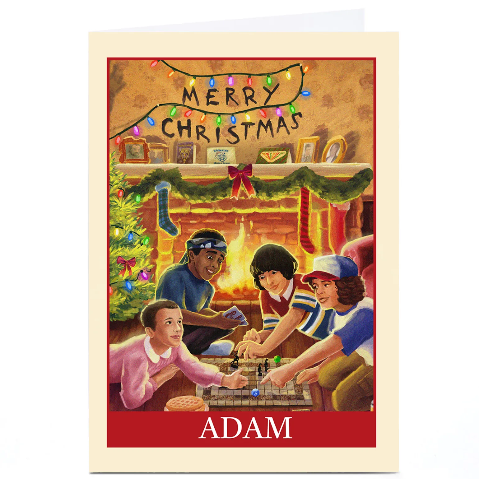 Personalised Stranger Things Christmas Card - Fireplace
