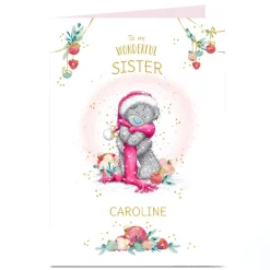 Personalised Tatty Teddy Christmas Card - Bear in Scarf, Sister