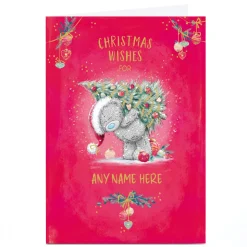 Personalised Tatty Teddy Christmas Card - Bear with Christmas Tree, Any Name