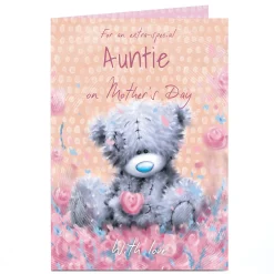 Personalised Tatty Teddy Mother's Day Card - Bear in Flowers, Auntie