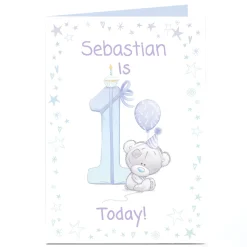 Personalised Tatty Teddy 1st Birthday Card - Blue Bear, 1 Today
