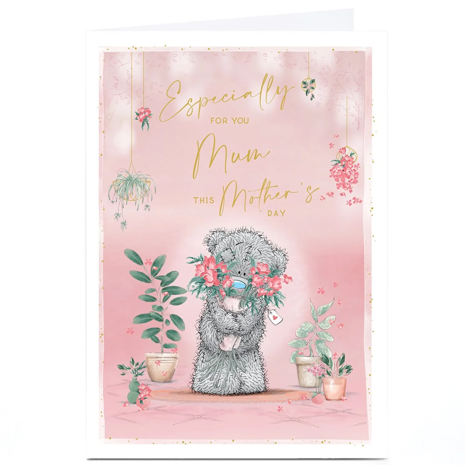 Personalised Tatty Teddy Mother's Day Card - Teddy with Bouquet, Mum