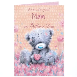 Personalised Tatty Teddy Mother's Day Card - Bear in Flowers, Mam