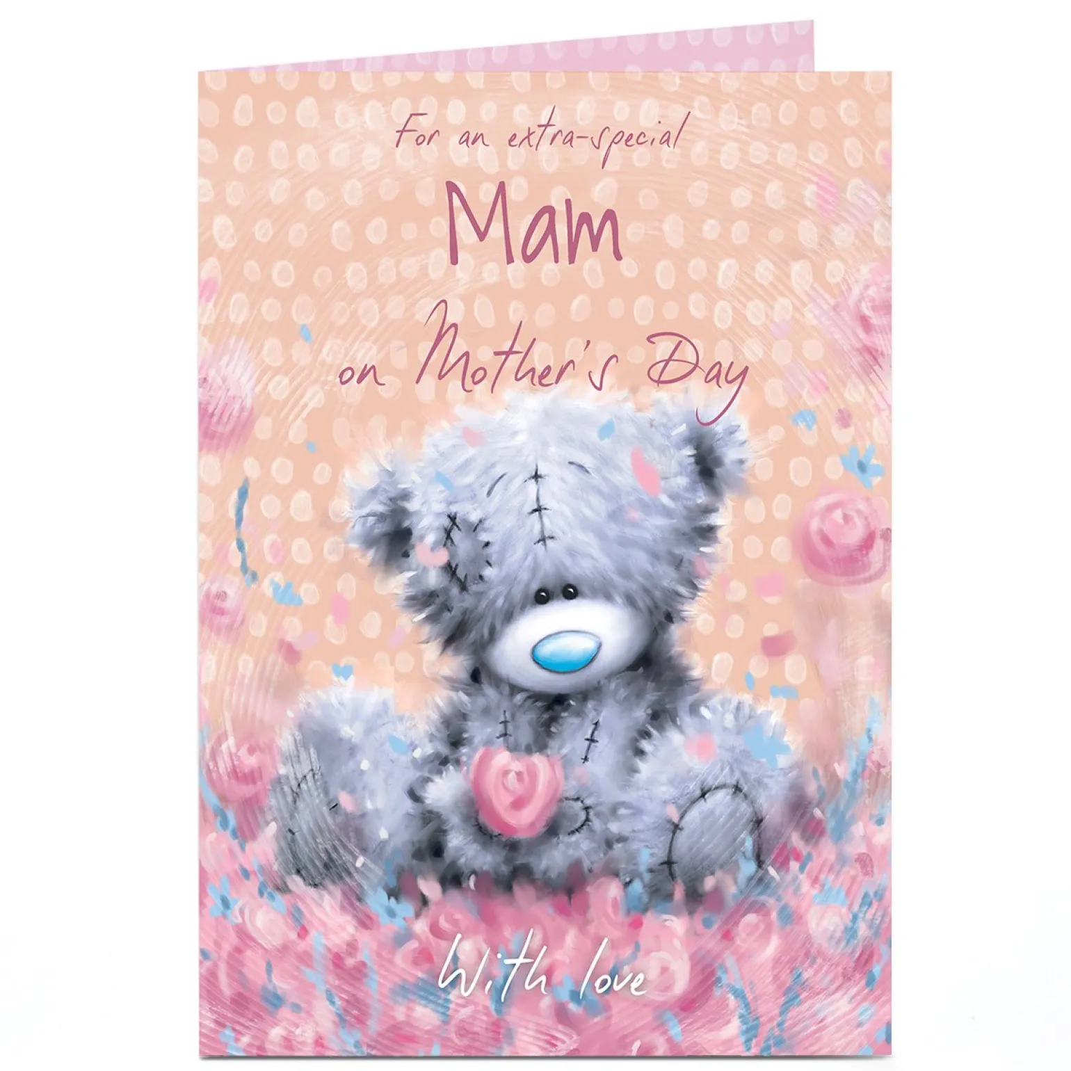 Personalised Tatty Teddy Mother's Day Card - Bear in Flowers, Mam