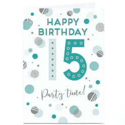 Personalised 15th Birthday Card - Party Time Circles and Dots