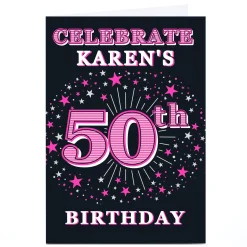 Personalised 50th Birthday Party Invitation - Pink Stars
