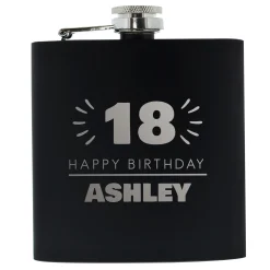 Personalised 18th Birthday Hip Flask - Black & Silver