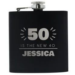 Personalised 50th Birthday Hip Flask - Silver & Black