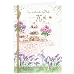 Personalised 70th Birthday Card - Garden Tea Party, Sister