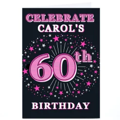 Personalised 60th Birthday Party Invitation - Pink Stars