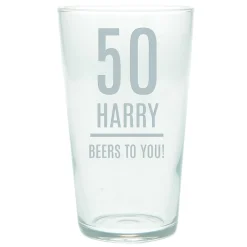 Personalised 50th Birthday Pint Glass - Editable Age, Name & Message