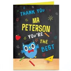 Personalised Thank You Teacher Card - Blue Owl